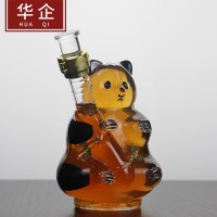 河间华企生产高硼硅玻璃调味罐吹制熊猫玻璃工艺酒瓶威士忌醒酒器